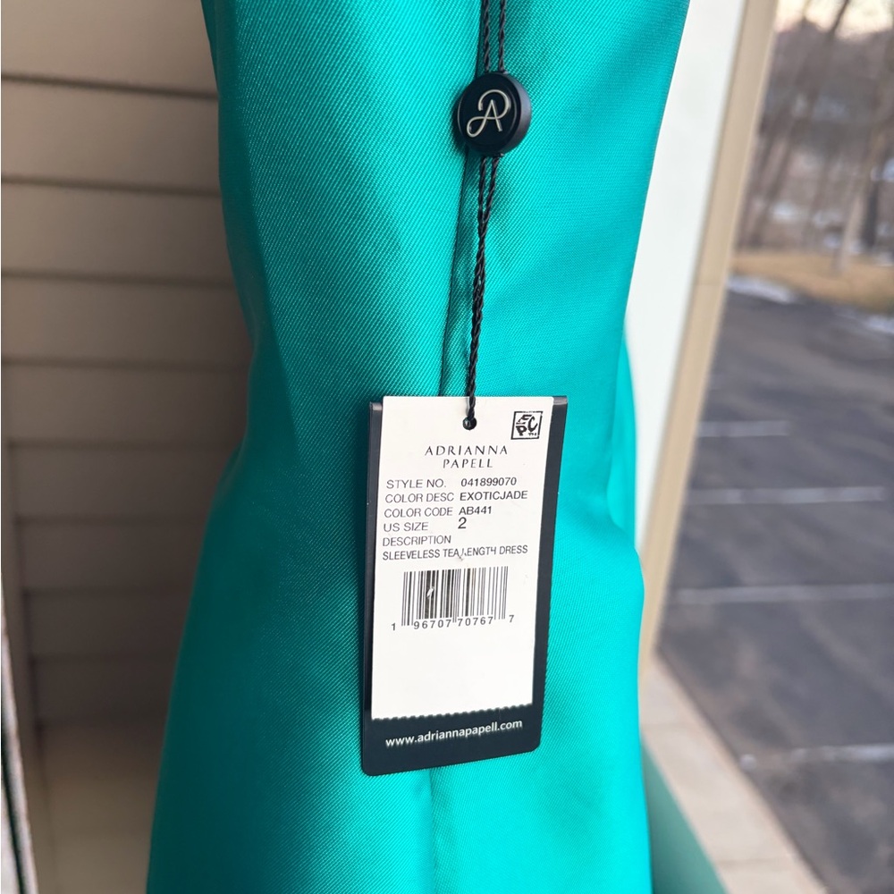 🆕✨ Adrianna Papell Emerald Fit&Flare Satin Midi Cocktail Dress Size 2,12 Gown - Picture 13 of 17